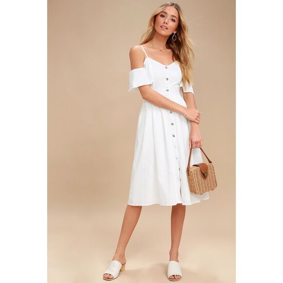Lulu’s I've Got Love White Off-the-Shoulder Midi Dress size medium - Picture 3 of 15